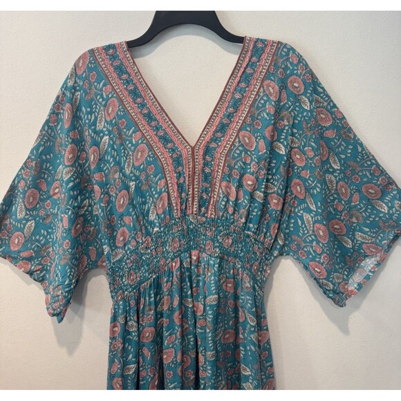 Natural Life Womens Teal Floral Vines Celia Boho Maxi Dress Medium - Picture 10 of 11